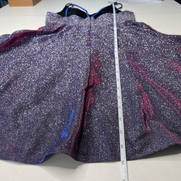 Xscape Purple Blue Glittery Multichrome V-Neck Fit & Flare Mini Dress Sz 4 NEW - Picture 10 of 11